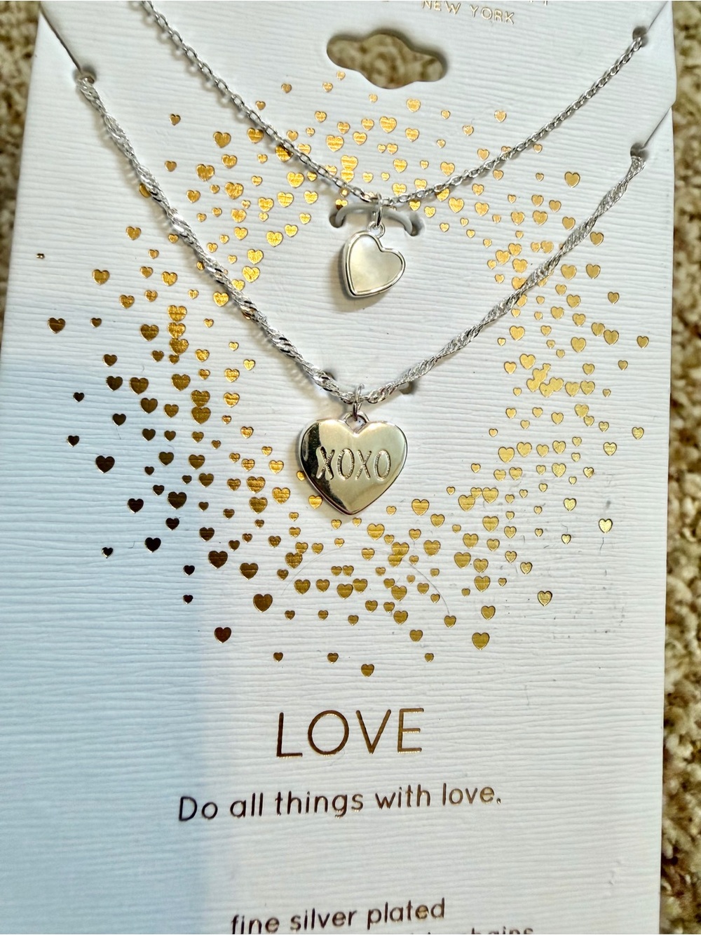 $50 NWT Silver Tone Mother of Pearl Layered Heart Necklace Set XOXO Jewelry Gift